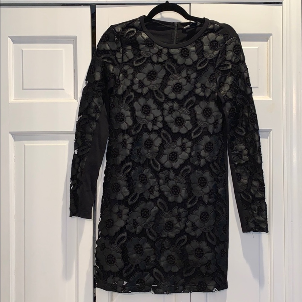 Black Faux leather lace cocktail dress